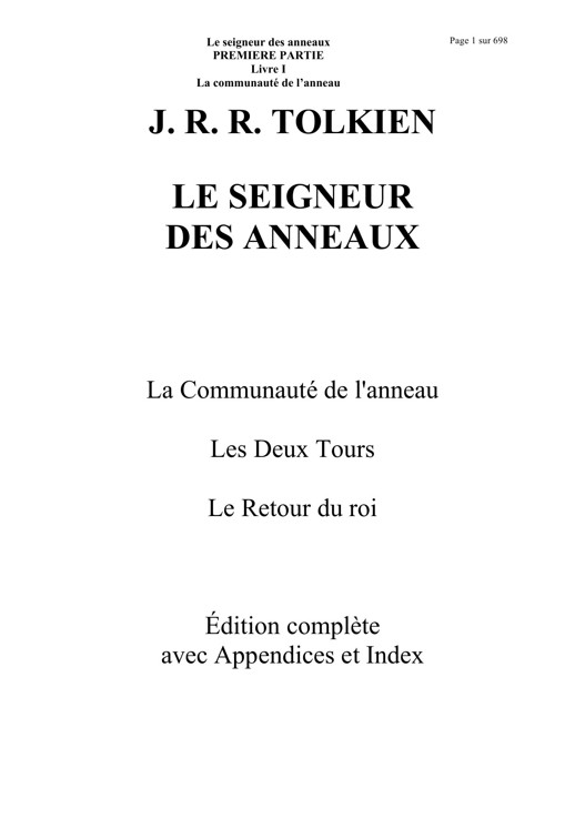 Le Seigneur des Anneaux - Tome 01, 02 & 03