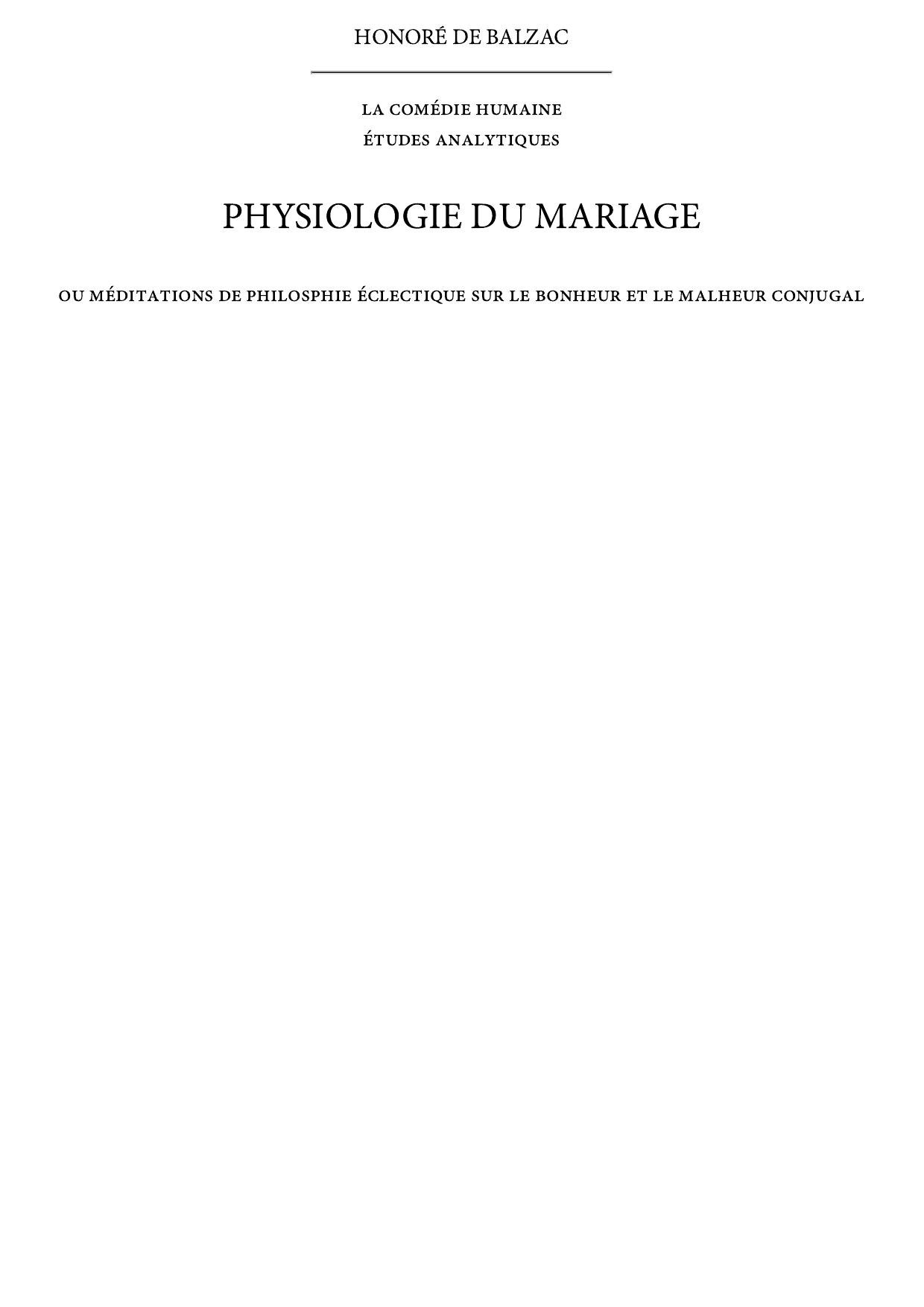 Physiologie du mariage