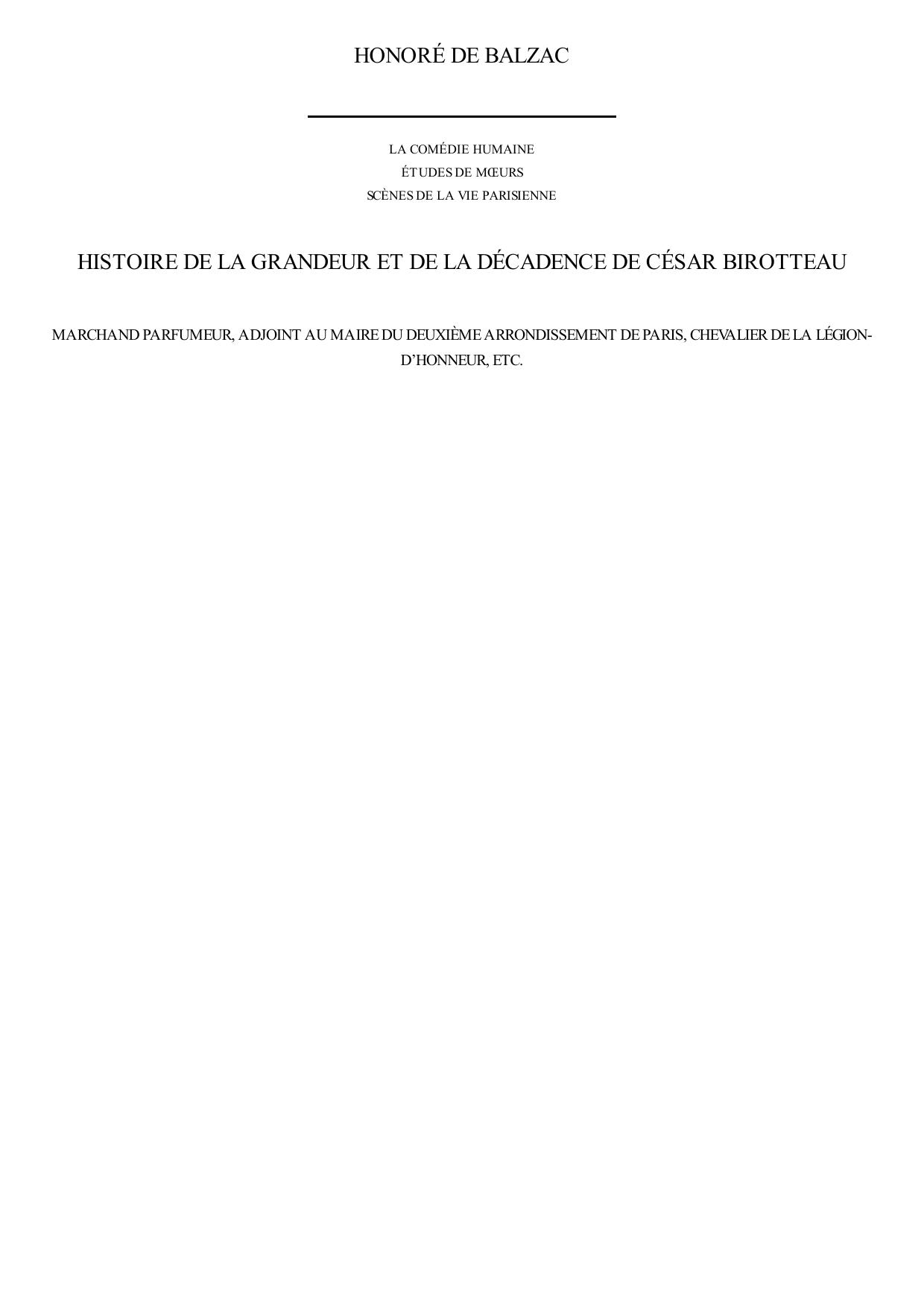 Histoire de la grandeur et de la décadence de César Birotteau